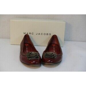 Marc Jacobs Womens Burgundy Leather Ballet Flat Shoes Size 8.5 Flower Accent